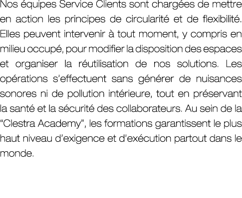 Nos quipes Service Clients sont charg es de mettre en action les principes de circularit  et de flexibilit . Elles p...